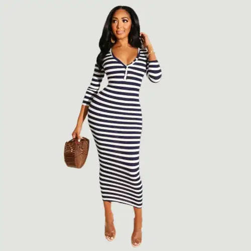 Striped Bodycon Dress Women