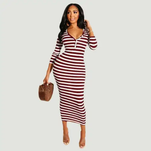 Striped Bodycon Dress Women