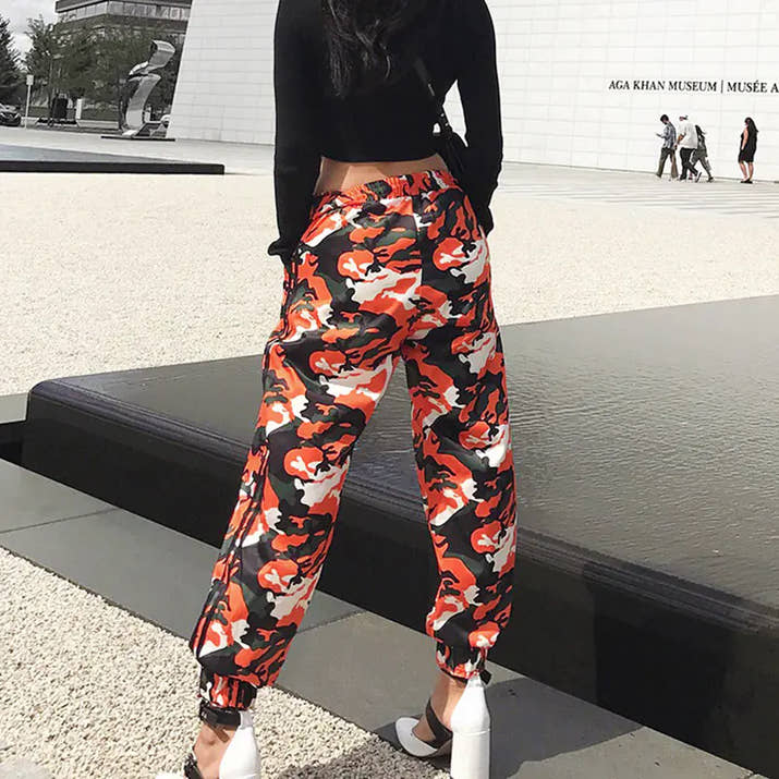 Casual Cuffed Pants, Camouflage Trousers, Drawstring Pants