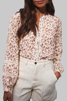 Yellow Printed Floral Print Lace Detail Puff Sleeve Shirt
