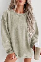 Green Ribbed Round-Neck Drop Sleeve Pullover Sweatshirt