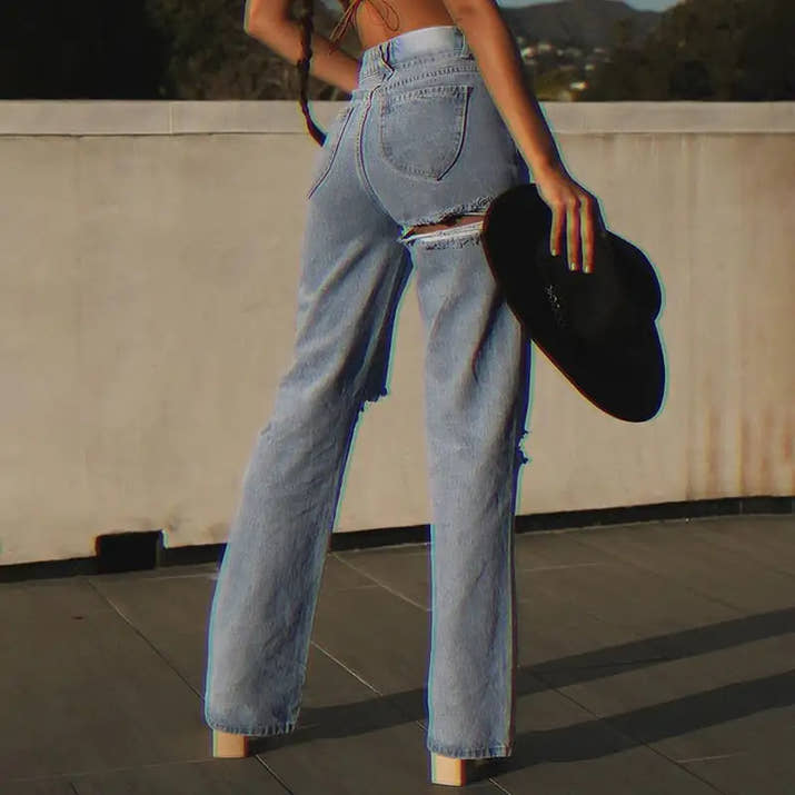 Slim Temperament Ripped Denim Pants