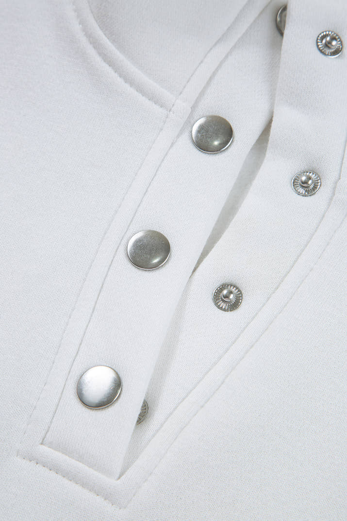 Pink Colorblock Patchwork Half Button Baggy Sweatshirt