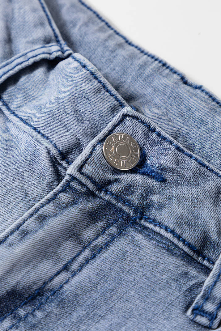 Beau Blue Button Zip High Waist Flared Hem Jeans