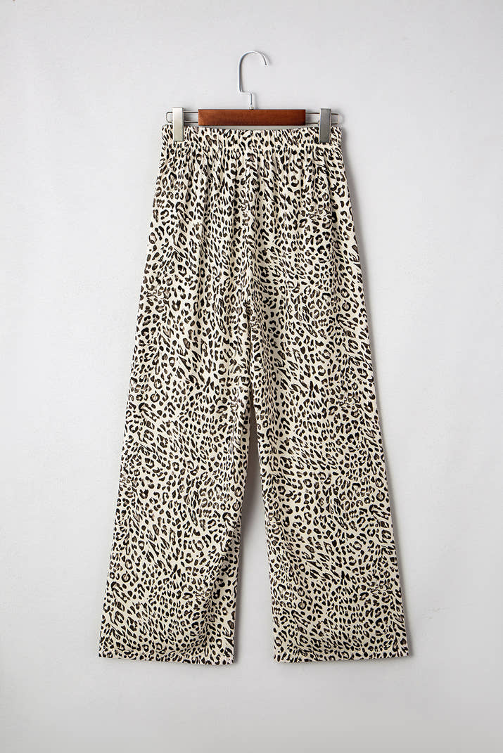Brown Leopard Drawstring Loose Pants