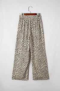 Brown Leopard Drawstring Loose Pants