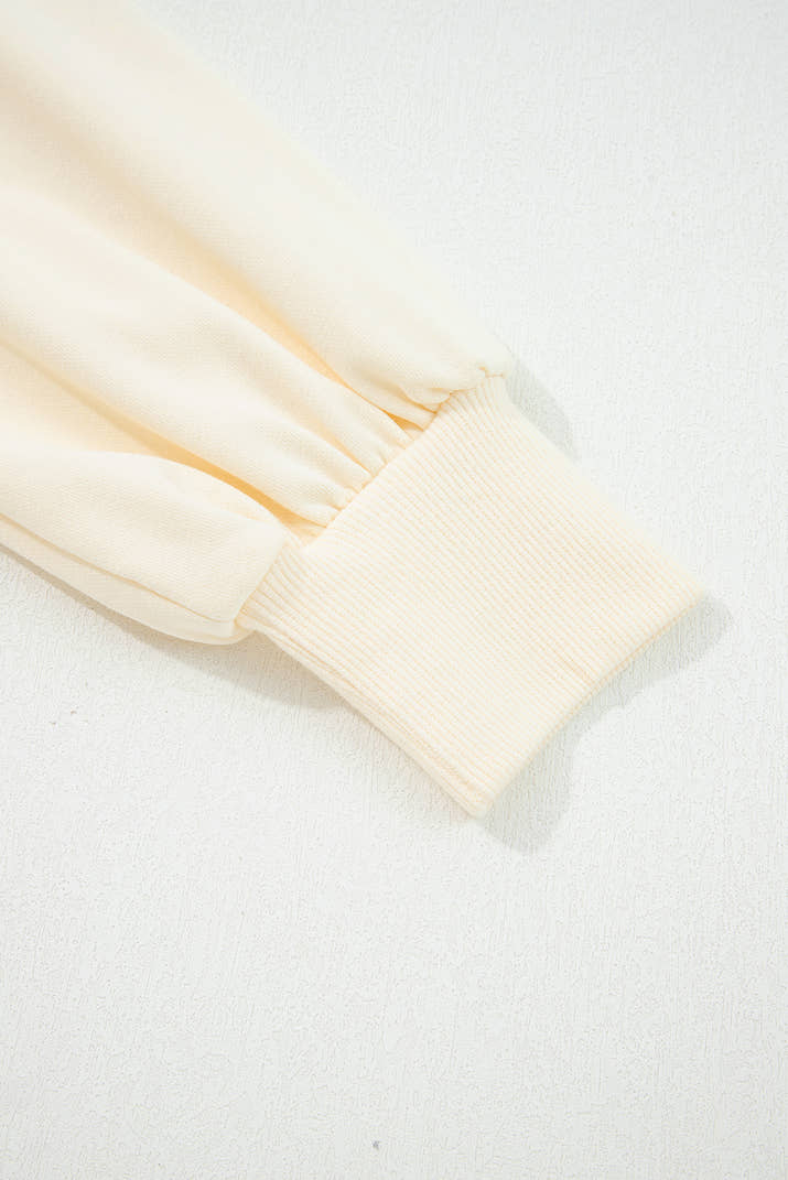 White Striped Ruffle Button Neck Pullover Sweatshirt