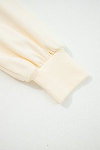 White Striped Ruffle Button Neck Pullover Sweatshirt