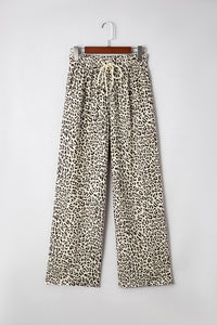 Brown Leopard Drawstring Loose Pants