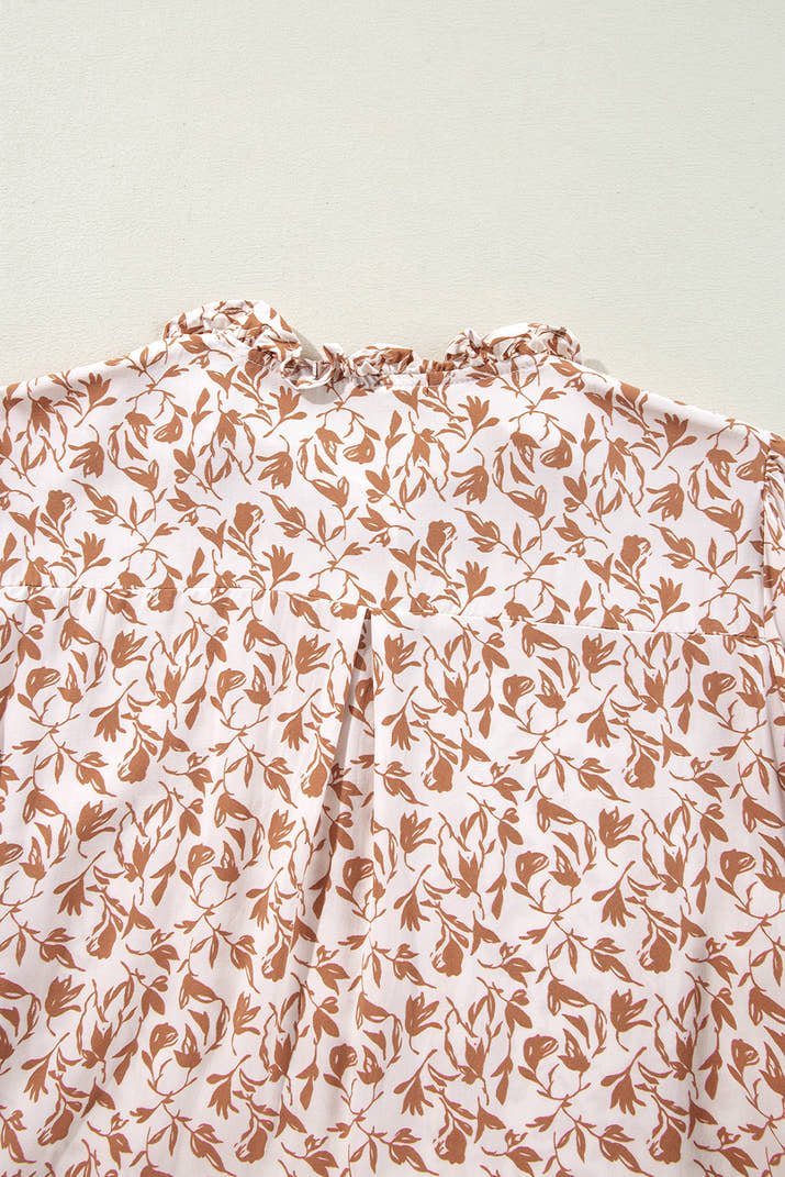 Yellow Printed Floral Print Lace Detail Puff Sleeve Shirt