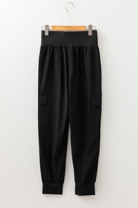 Black Elastic High Waist Pocketed Cargo Jogger Pants