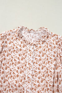 Yellow Printed Floral Print Lace Detail Puff Sleeve Shirt