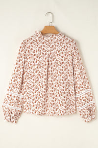 Yellow Printed Floral Print Lace Detail Puff Sleeve Shirt