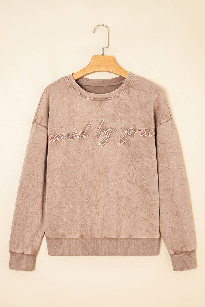 Dune saved by grace Letter Embroidery Mineral Wash Loose Sweatshirt