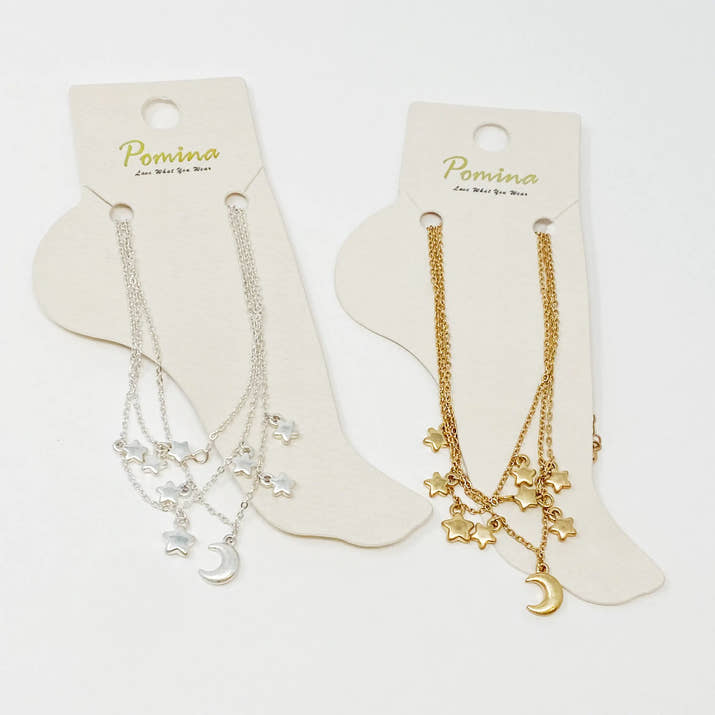 Starred Up Chain Anklet, Set of 3