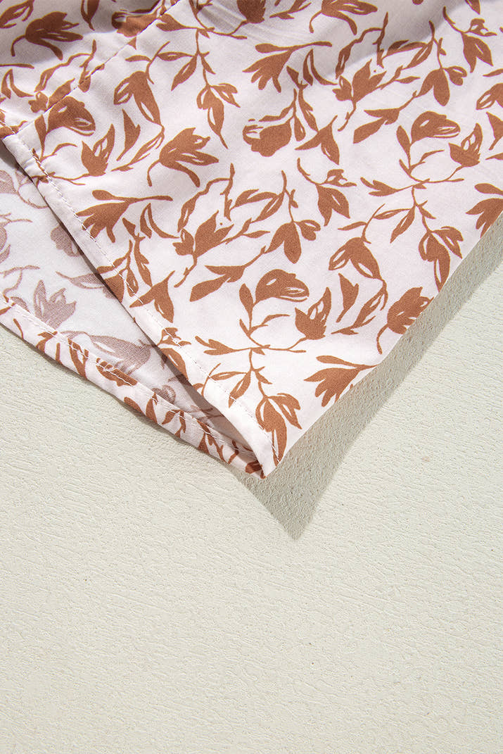 Yellow Printed Floral Print Lace Detail Puff Sleeve Shirt