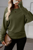 Green Solid Color Round Neck Dolman Sleeve Top