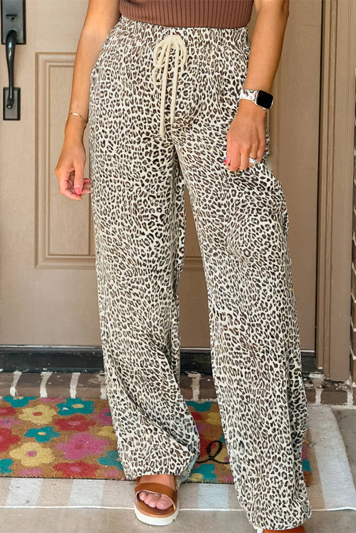 Brown Leopard Drawstring Loose Pants