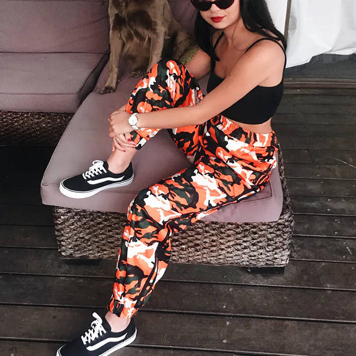 Casual Cuffed Pants, Camouflage Trousers, Drawstring Pants