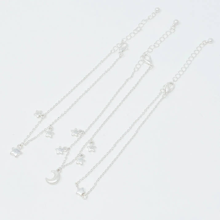Starred Up Chain Anklet, Set of 3