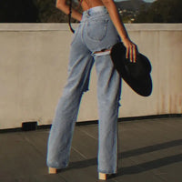 Slim Temperament Ripped Denim Pants