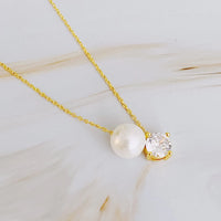 Single Pearl And Diamond Necklace